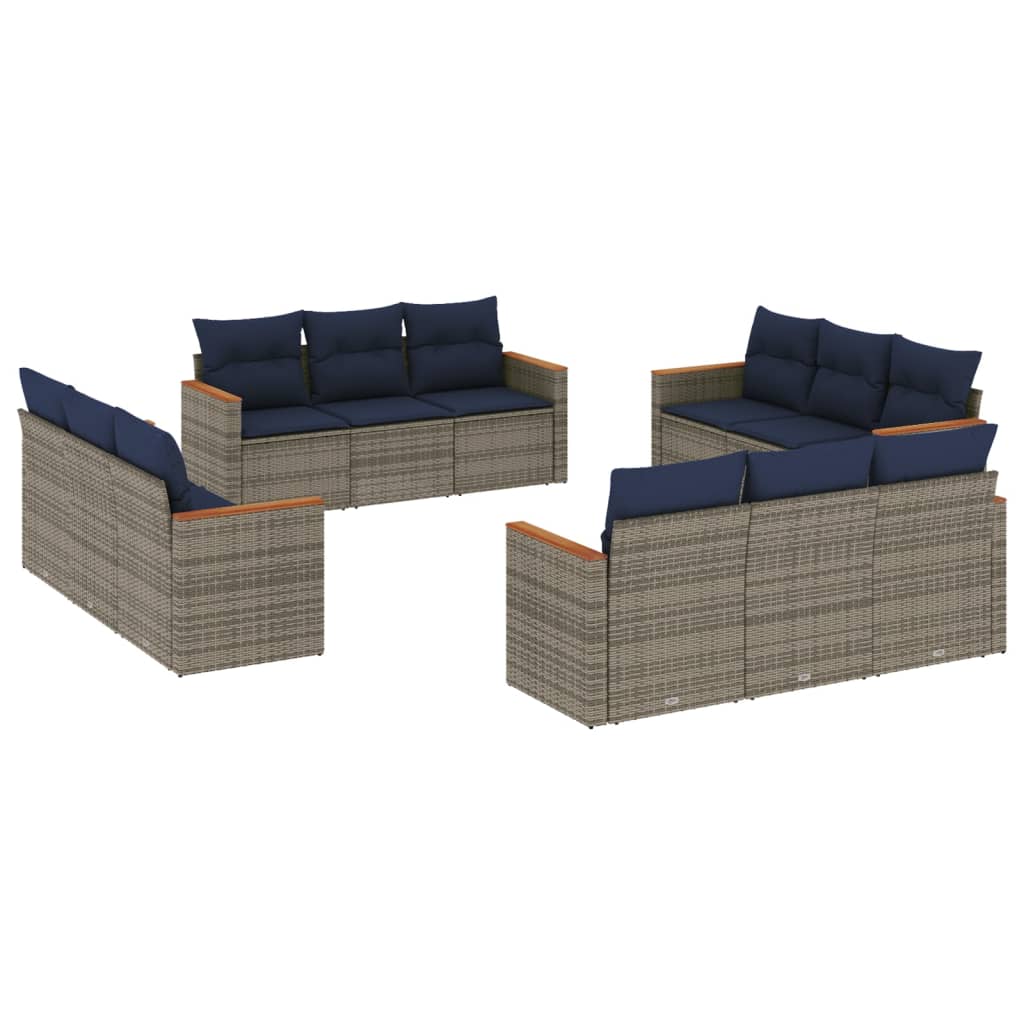 12-delige tuinbankset met kussens, grijs polyrotan is nu te koop bij PeponiXL, paradijselijk wonen!