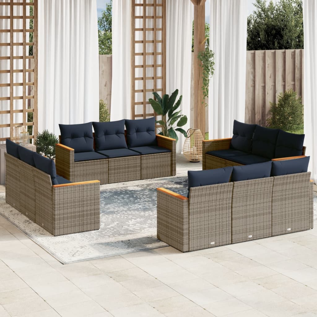 12-delige tuinbankset met kussens, grijs polyrotan is nu te koop bij PeponiXL, paradijselijk wonen!