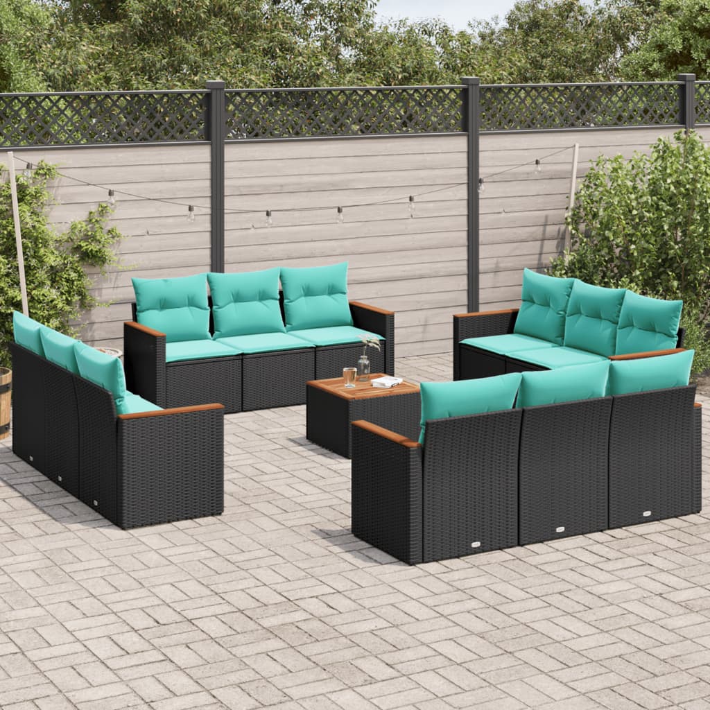 13-delige tuinbankset met kussens van zwart polyrotan is nu te koop bij PeponiXL, paradijselijk wonen!