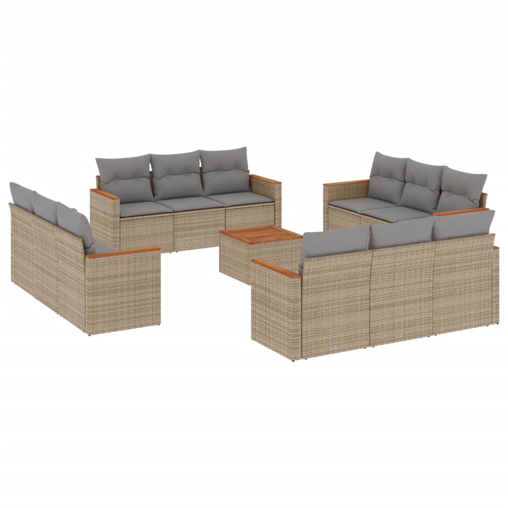 13-delige Loungeset met kussens poly rattan gemengd beige is nu te koop bij PeponiXL, paradijselijk wonen!