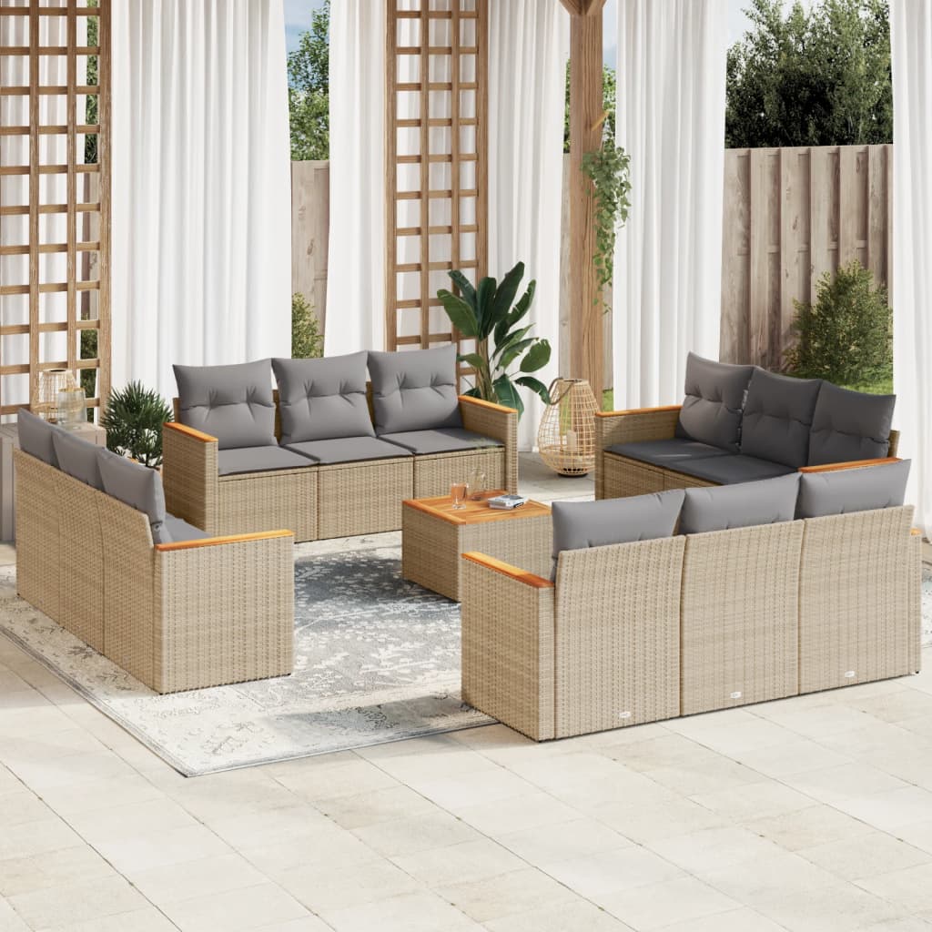 13-delige Loungeset met kussens poly rattan gemengd beige is nu te koop bij PeponiXL, paradijselijk wonen!