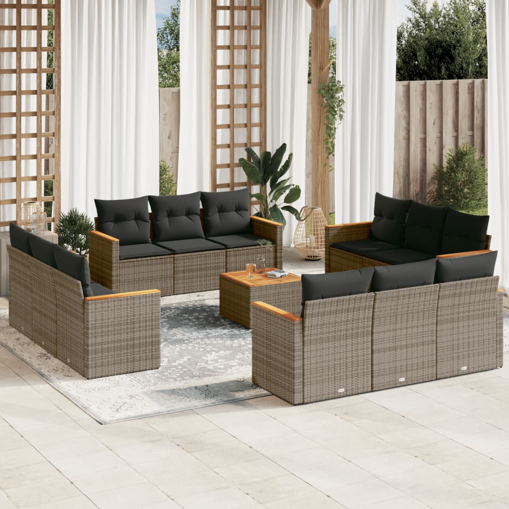 13-delige Loungeset met kussens poly rattan grijs is nu te koop bij PeponiXL, paradijselijk wonen!