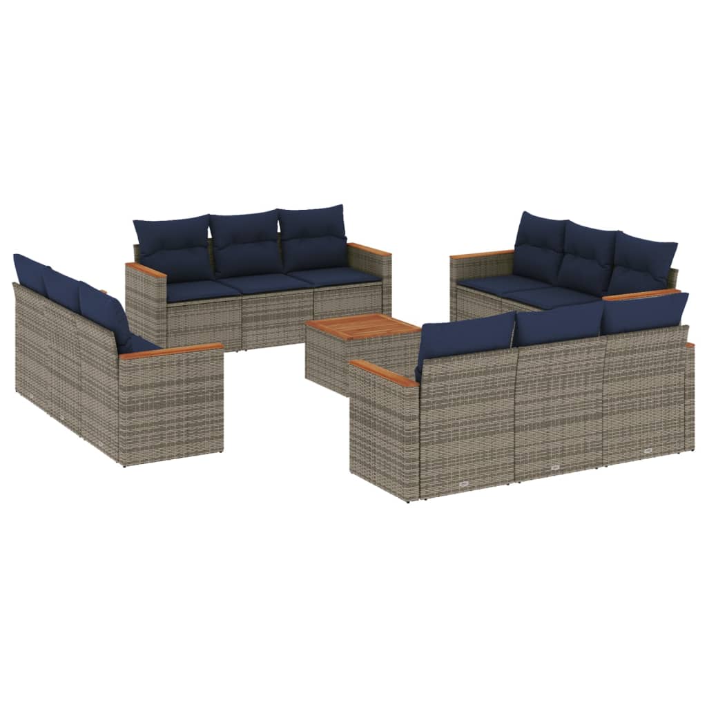 13-delige tuinbankset met kussens, grijs polyrotan is nu te koop bij PeponiXL, paradijselijk wonen!