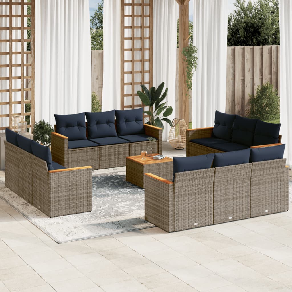 13-delige tuinbankset met kussens, grijs polyrotan is nu te koop bij PeponiXL, paradijselijk wonen!