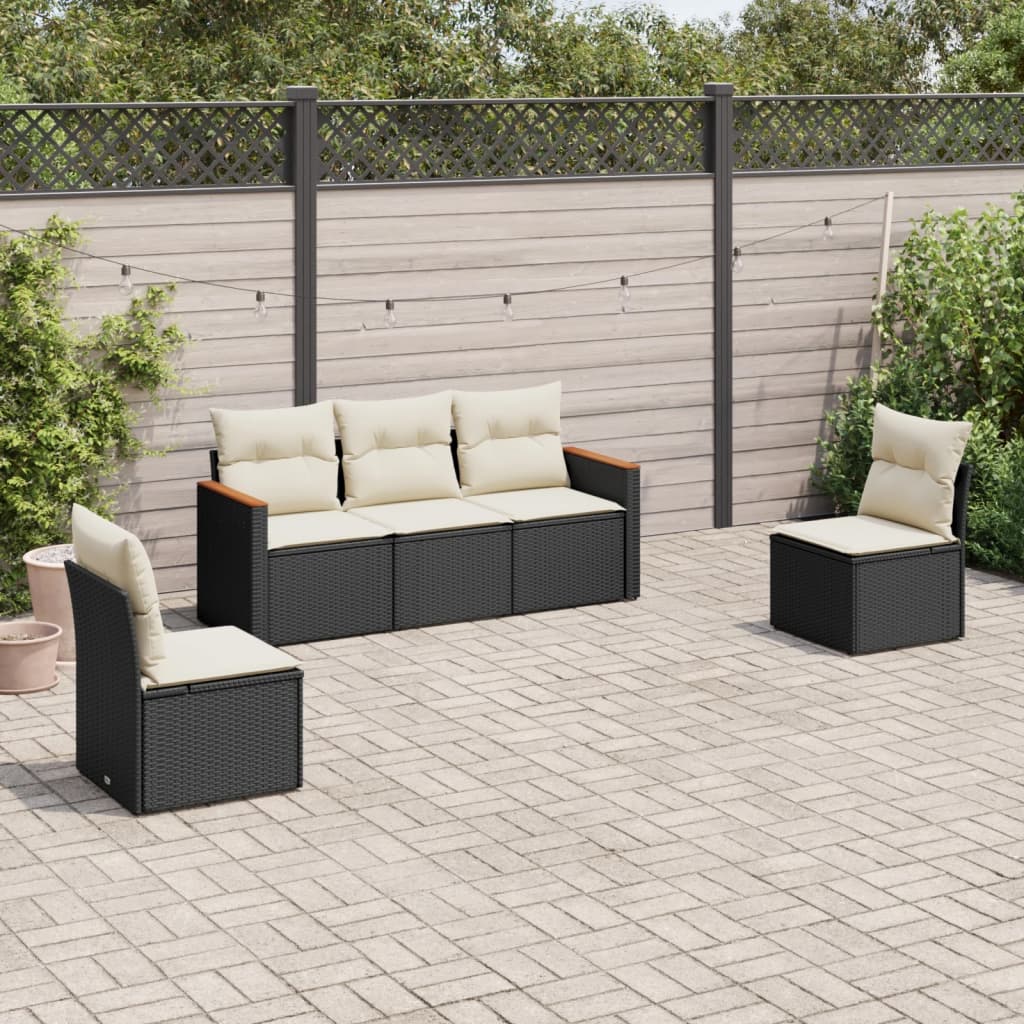 5-delige Loungeset met kussens poly rattan zwart is nu te koop bij PeponiXL, paradijselijk wonen!