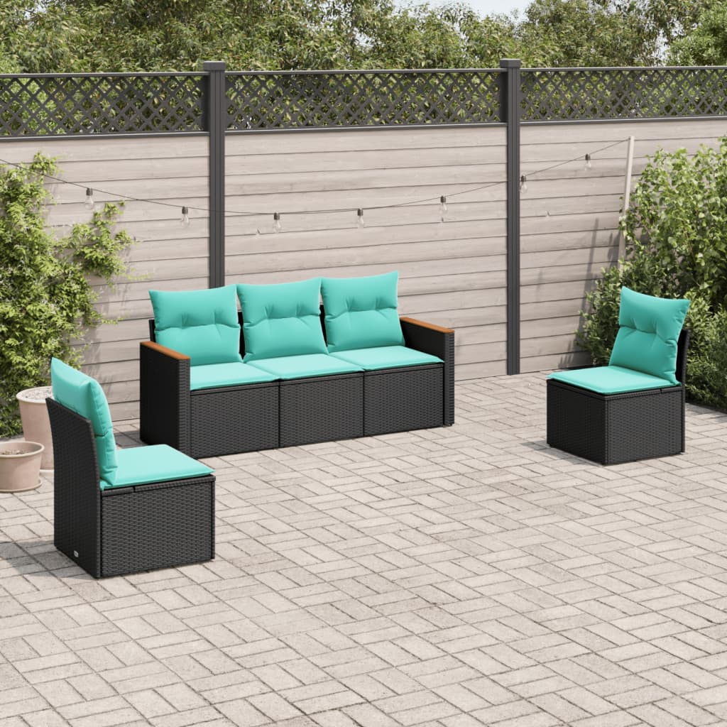 5-delige tuinbankset met kussens van zwart polyrotan is nu te koop bij PeponiXL, paradijselijk wonen!