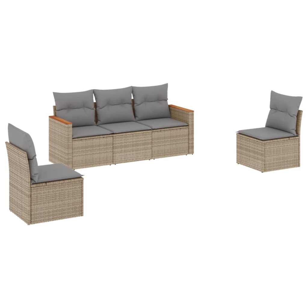 5-delige Loungeset met kussens poly rattan gemengd beige is nu te koop bij PeponiXL, paradijselijk wonen!