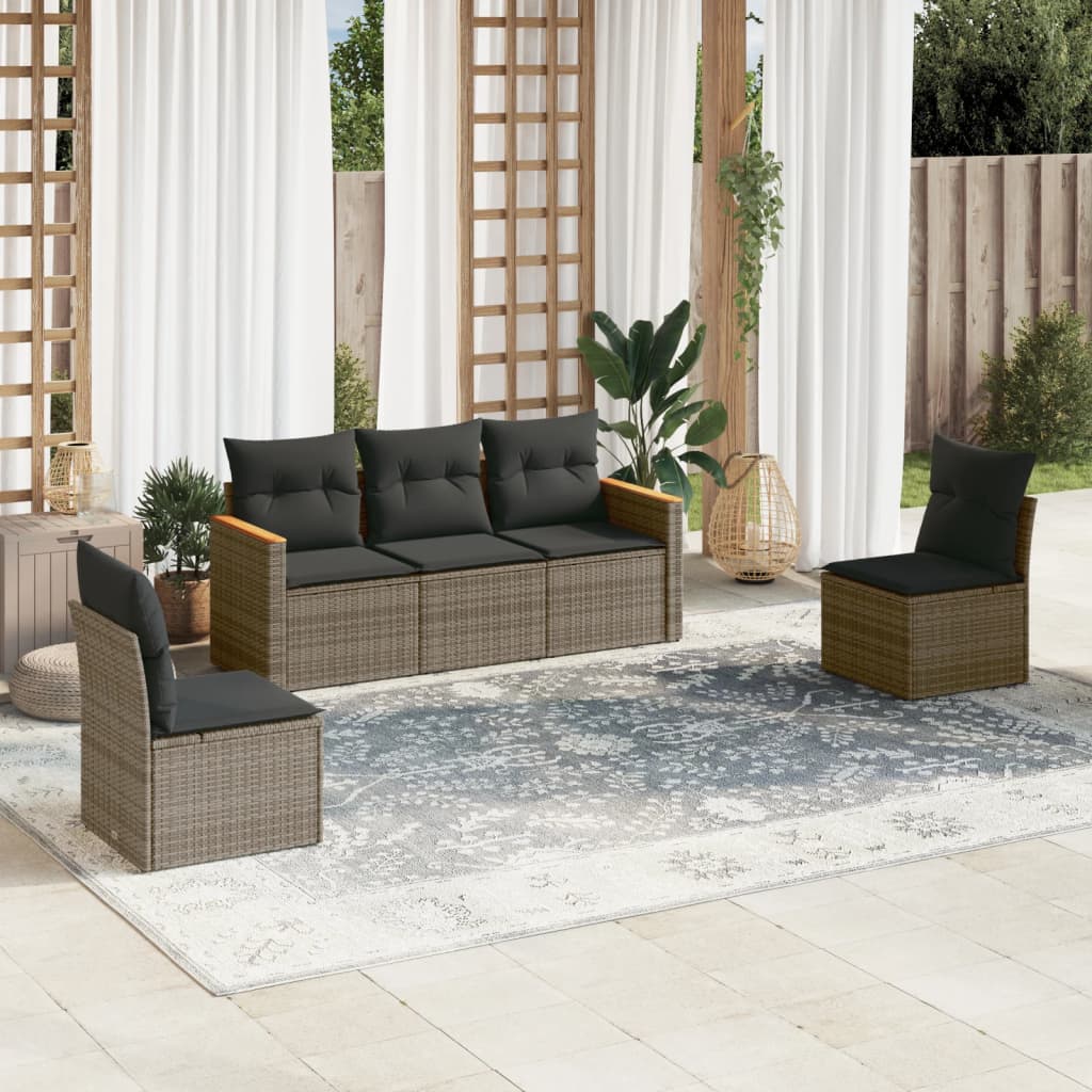 5-delige Loungeset met kussens poly rattan grijs is nu te koop bij PeponiXL, paradijselijk wonen!