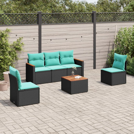 6-delige tuinbankset met kussens van zwart polyrotan is nu te koop bij PeponiXL, paradijselijk wonen!