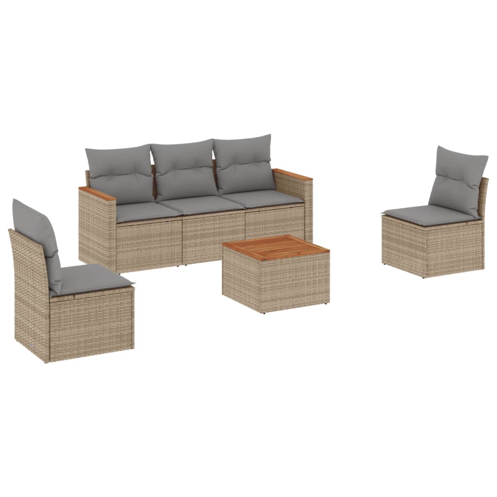6-delige Loungeset met kussens poly rattan gemengd beige is nu te koop bij PeponiXL, paradijselijk wonen!