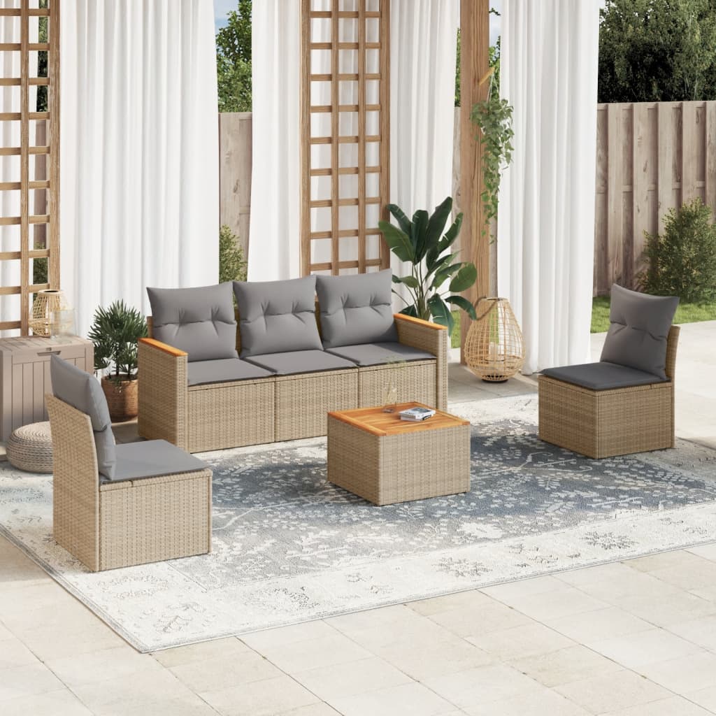 6-delige Loungeset met kussens poly rattan gemengd beige is nu te koop bij PeponiXL, paradijselijk wonen!