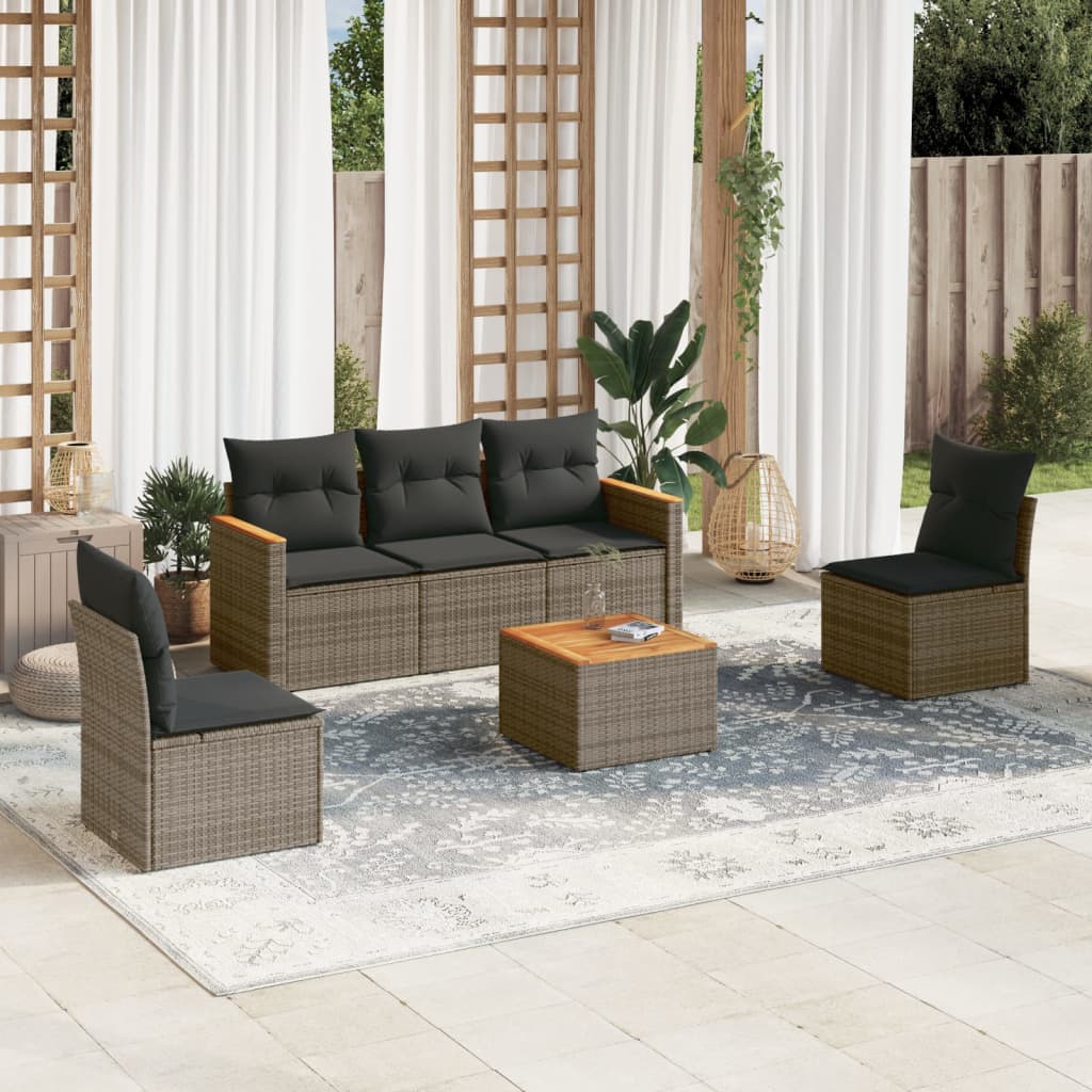 6-delige Loungeset met kussens poly rattan grijs is nu te koop bij PeponiXL, paradijselijk wonen!