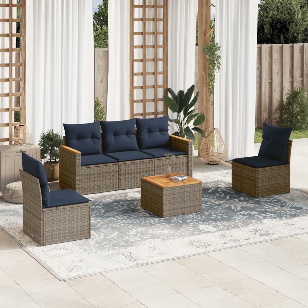 6-delige tuinbankset met kussens, grijs polyrotan is nu te koop bij PeponiXL, paradijselijk wonen!