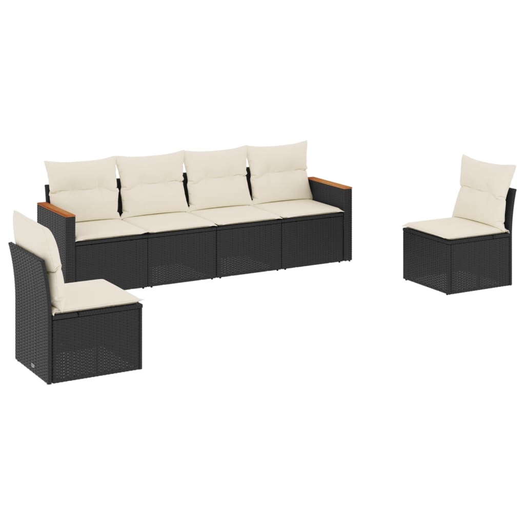 6-delige Loungeset met kussens poly rattan zwart is nu te koop bij PeponiXL, paradijselijk wonen!