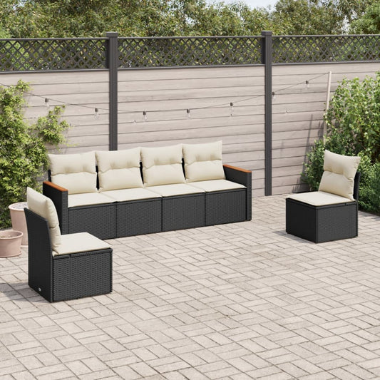 6-delige Loungeset met kussens poly rattan zwart is nu te koop bij PeponiXL, paradijselijk wonen!