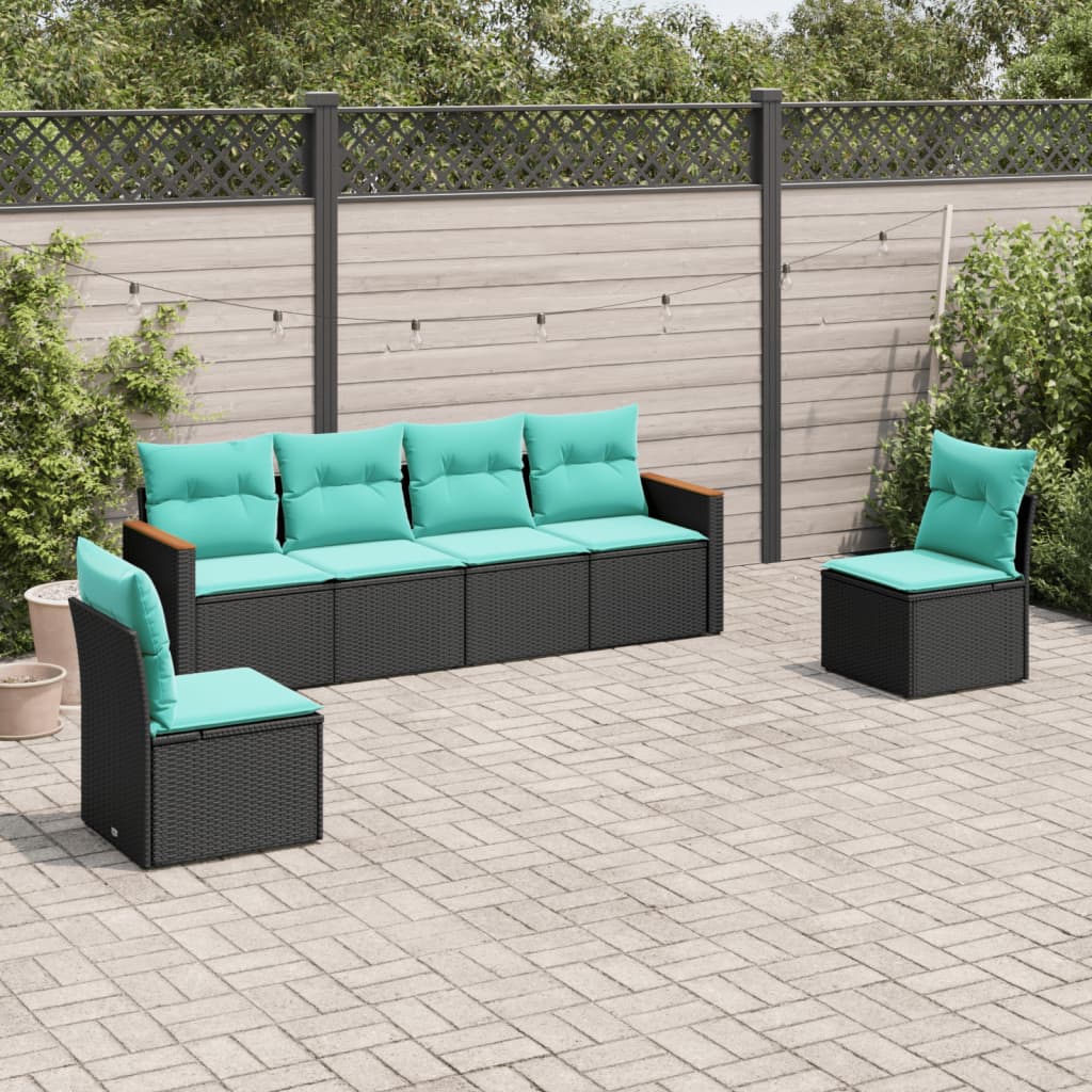 6-delige tuinbankset met kussens van zwart polyrotan is nu te koop bij PeponiXL, paradijselijk wonen!