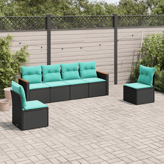 6-delige tuinbankset met kussens van zwart polyrotan is nu te koop bij PeponiXL, paradijselijk wonen!