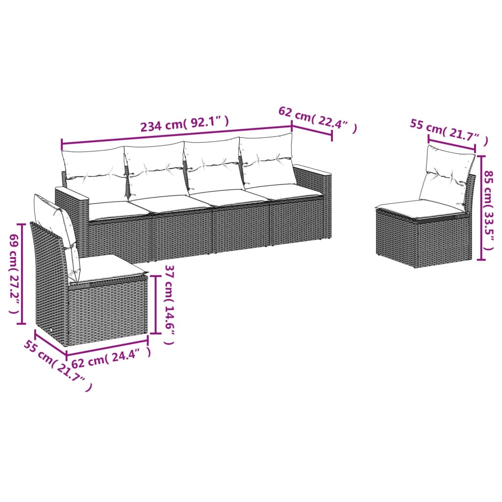 6-delige Loungeset met kussens poly rattan beige is nu te koop bij PeponiXL, paradijselijk wonen!