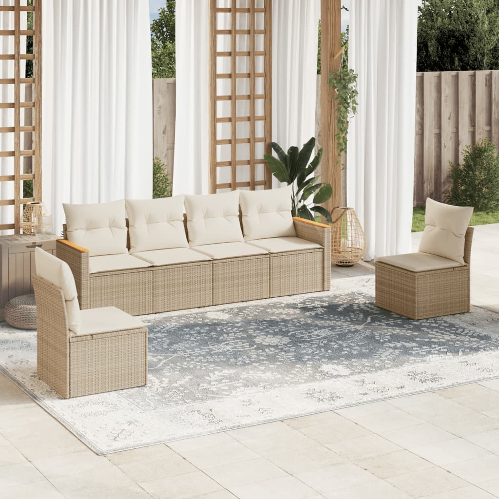 6-delige Loungeset met kussens poly rattan beige is nu te koop bij PeponiXL, paradijselijk wonen!