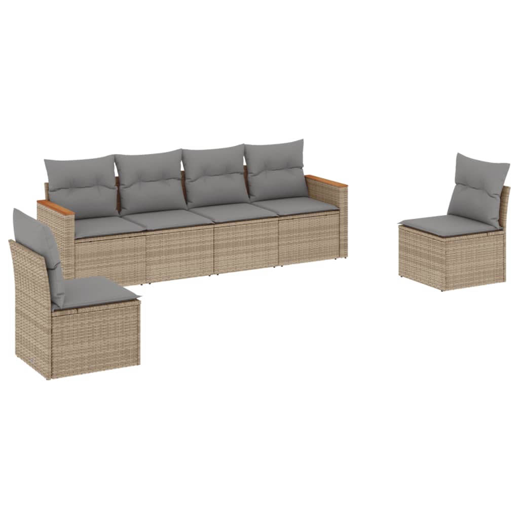 6-delige Loungeset met kussens poly rattan gemengd beige is nu te koop bij PeponiXL, paradijselijk wonen!