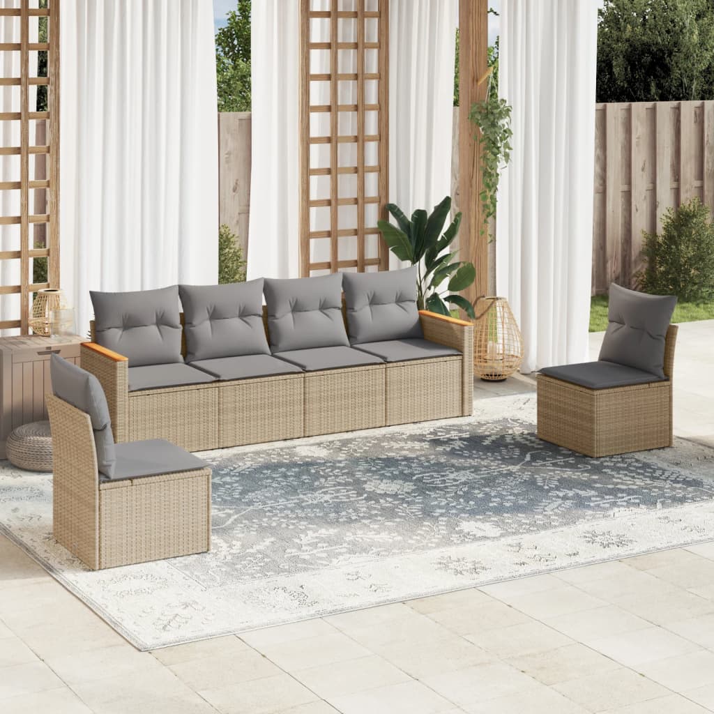 6-delige Loungeset met kussens poly rattan gemengd beige is nu te koop bij PeponiXL, paradijselijk wonen!
