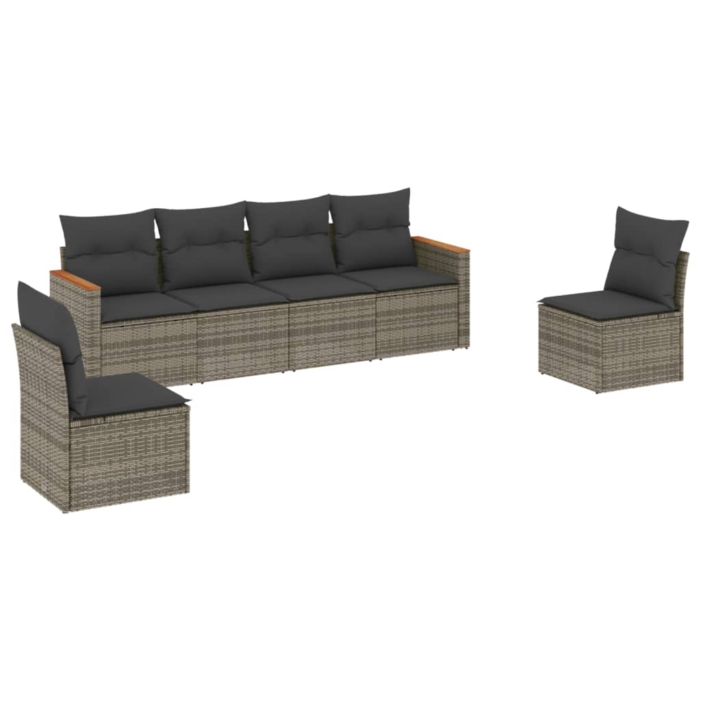 6-delige Loungeset met kussens poly rattan grijs is nu te koop bij PeponiXL, paradijselijk wonen!