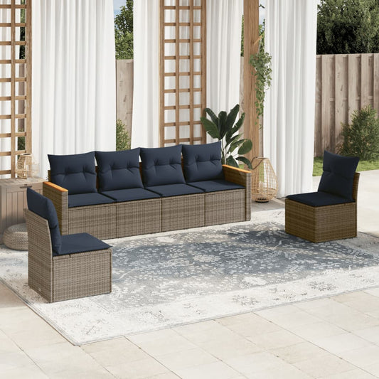 6-delige tuinbankset met kussens, grijs polyrotan is nu te koop bij PeponiXL, paradijselijk wonen!