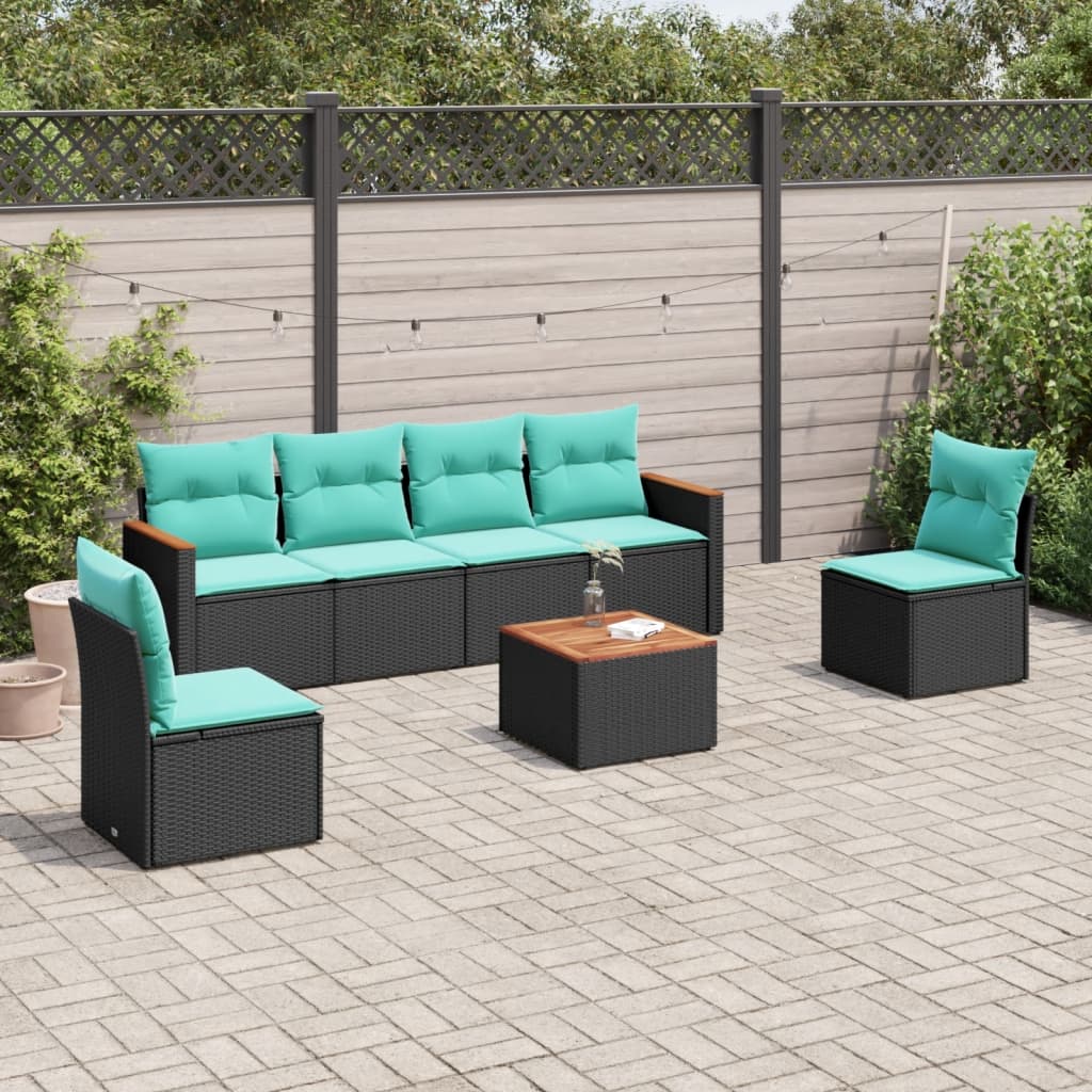7-delige tuinbankset met kussens van zwart polyrotan is nu te koop bij PeponiXL, paradijselijk wonen!