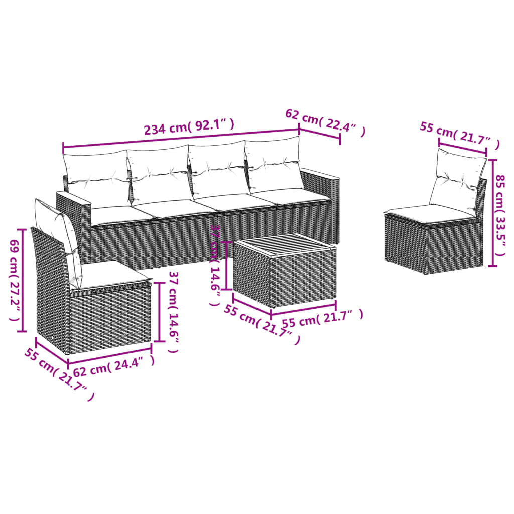 7-delige Loungeset met kussens poly rattan gemengd beige is nu te koop bij PeponiXL, paradijselijk wonen!