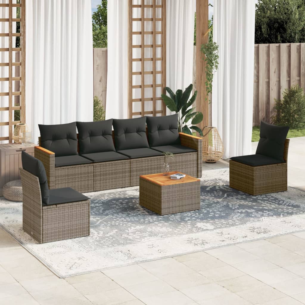 7-delige Loungeset met kussens poly rattan grijs is nu te koop bij PeponiXL, paradijselijk wonen!