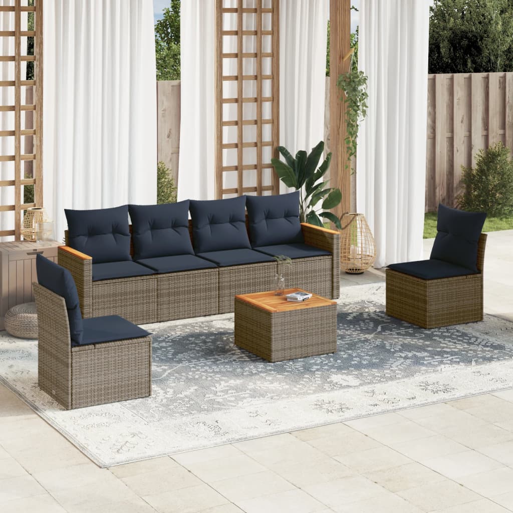 7-delige tuinbankset met kussens, grijs polyrotan is nu te koop bij PeponiXL, paradijselijk wonen!
