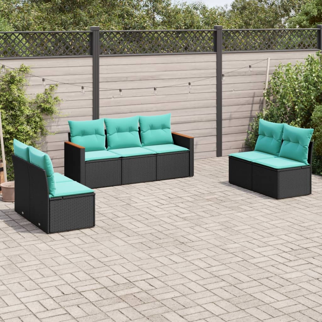 7-delige tuinbankset met kussens van zwart polyrotan is nu te koop bij PeponiXL, paradijselijk wonen!