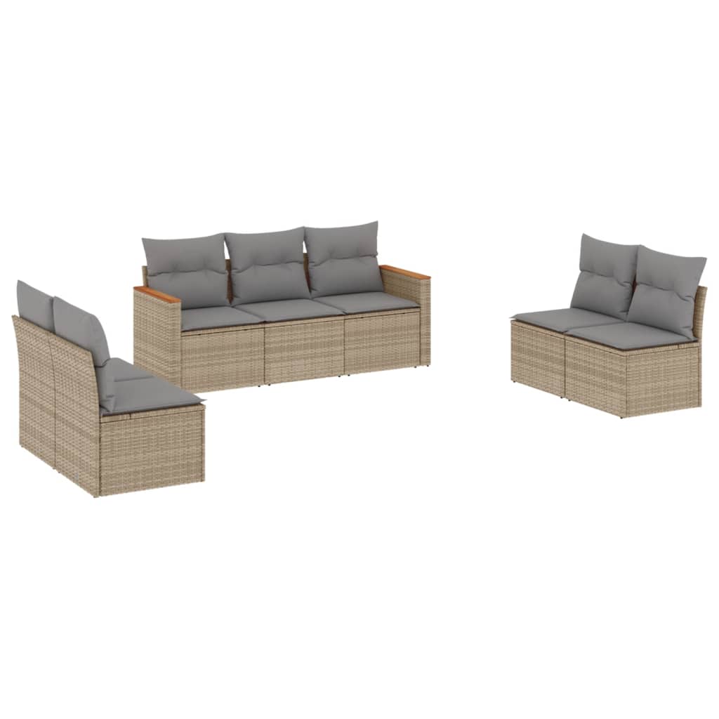 7-delige Loungeset met kussens poly rattan gemengd beige is nu te koop bij PeponiXL, paradijselijk wonen!