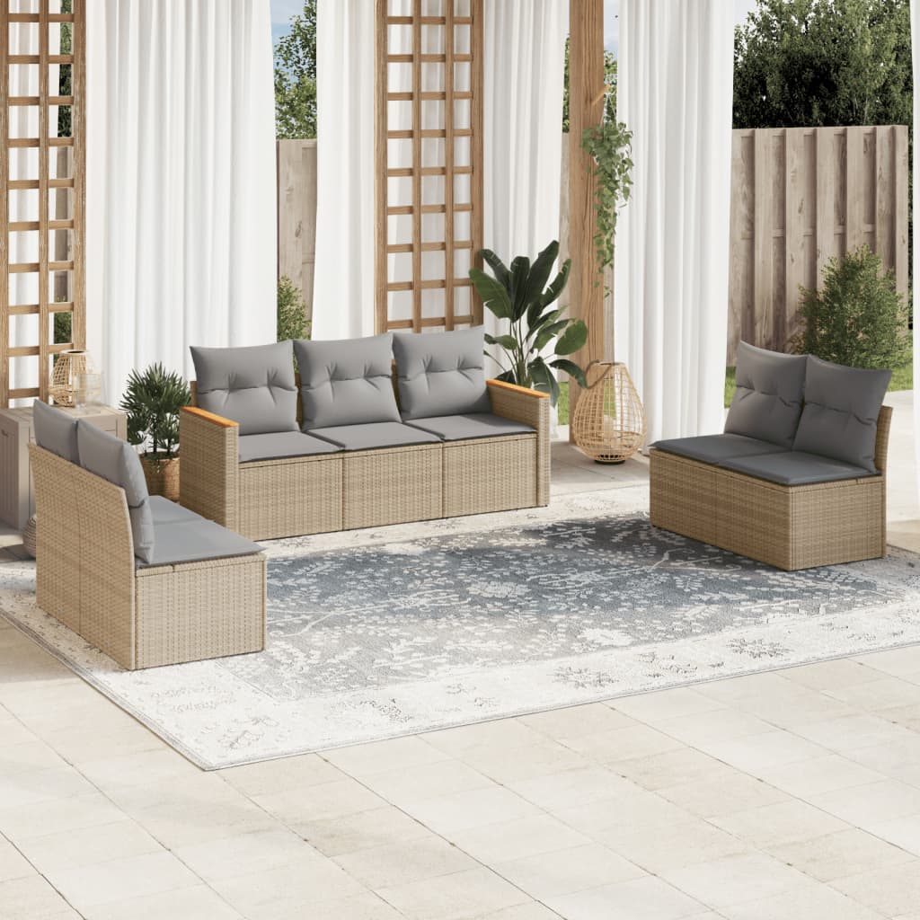7-delige Loungeset met kussens poly rattan gemengd beige is nu te koop bij PeponiXL, paradijselijk wonen!