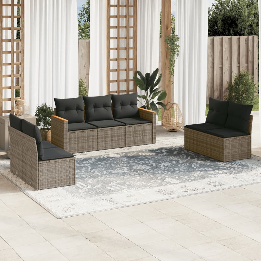 7-delige Loungeset met kussens poly rattan grijs is nu te koop bij PeponiXL, paradijselijk wonen!