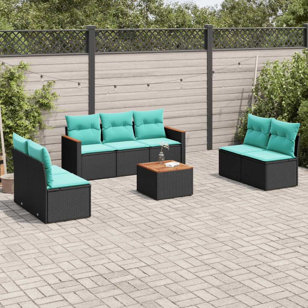 8-delige tuinbankset met kussens, zwart polyrotan is nu te koop bij PeponiXL, paradijselijk wonen!