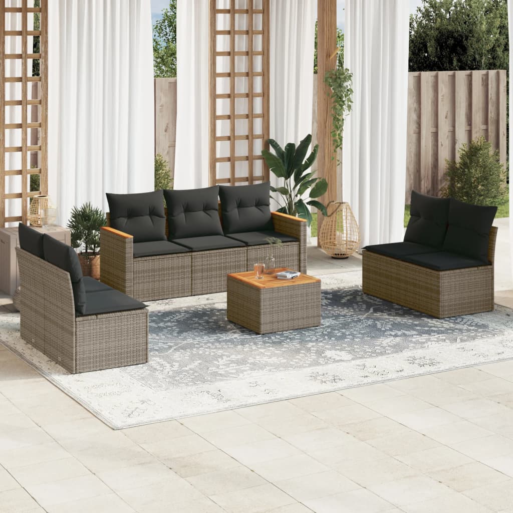 8-delige Loungeset met kussens poly rattan grijs is nu te koop bij PeponiXL, paradijselijk wonen!