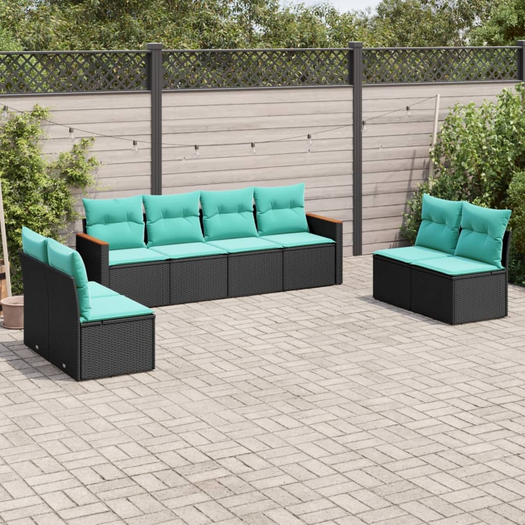 8-delige tuinbankset met kussens, zwart polyrotan is nu te koop bij PeponiXL, paradijselijk wonen!