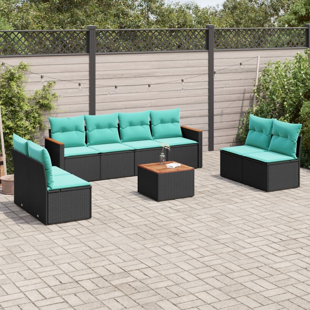 9-delige tuinbankset met kussens van zwart polyrotan is nu te koop bij PeponiXL, paradijselijk wonen!