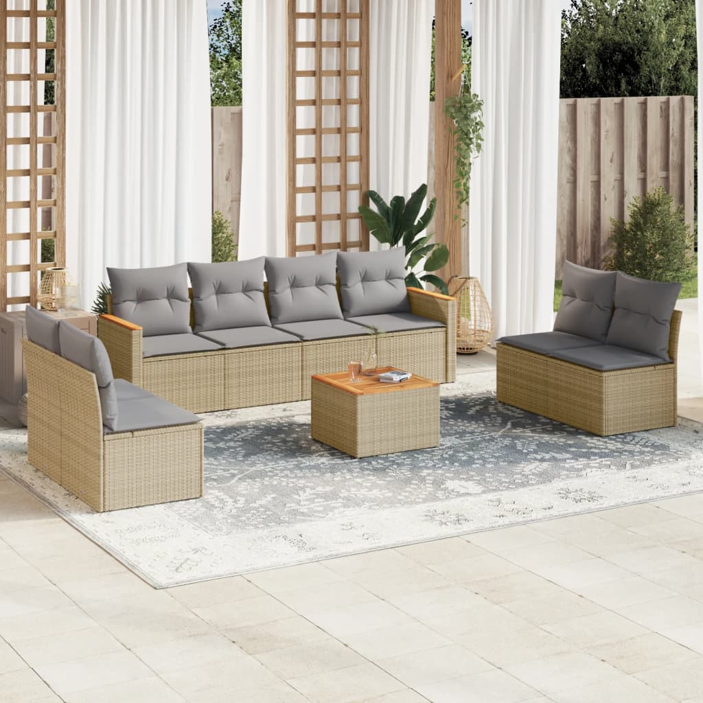 9-delige Loungeset met kussens poly rattan gemengd beige is nu te koop bij PeponiXL, paradijselijk wonen!