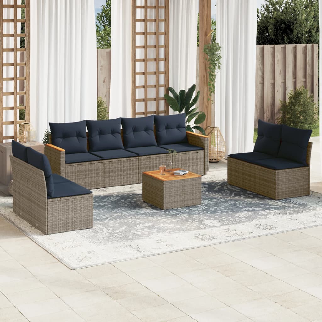 9-delige tuinbankset met kussens, grijs polyrotan is nu te koop bij PeponiXL, paradijselijk wonen!