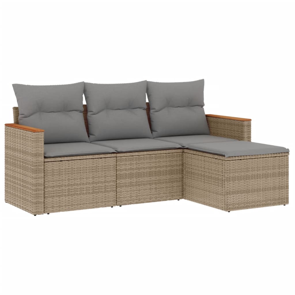 4-delige Loungeset met kussens poly rattan gemengd beige is nu te koop bij PeponiXL, paradijselijk wonen!