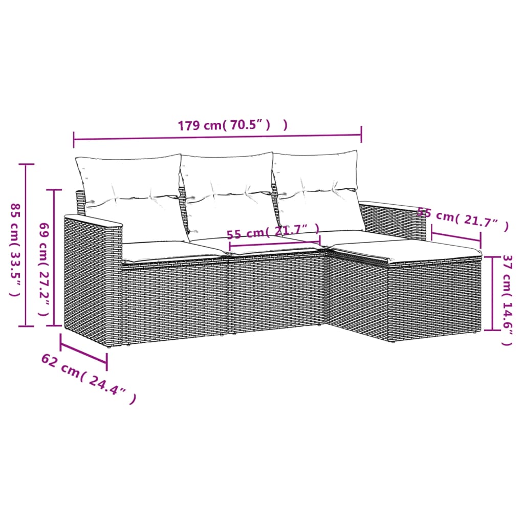 4-delige Loungeset met kussens poly rattan gemengd beige is nu te koop bij PeponiXL, paradijselijk wonen!