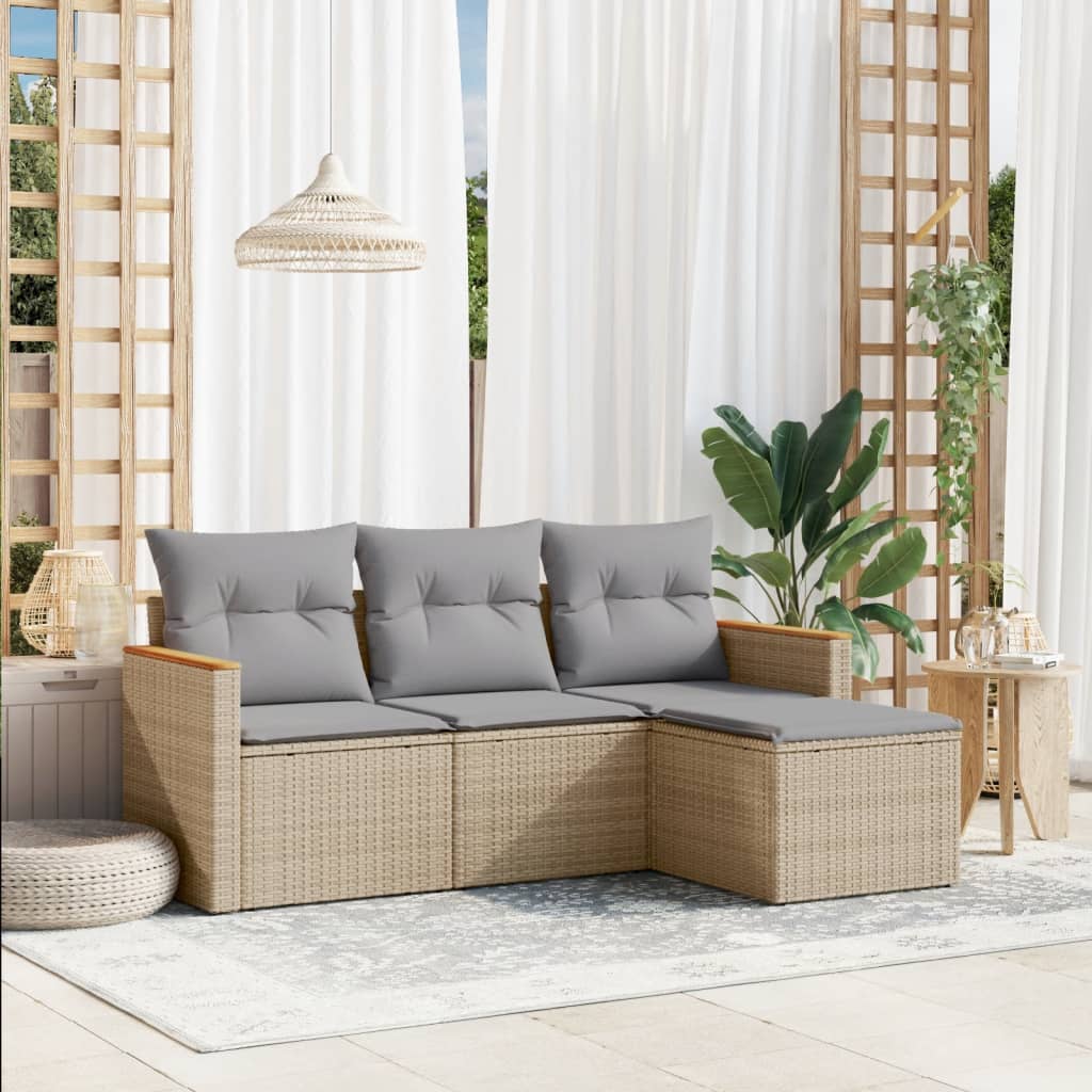 4-delige Loungeset met kussens poly rattan gemengd beige is nu te koop bij PeponiXL, paradijselijk wonen!
