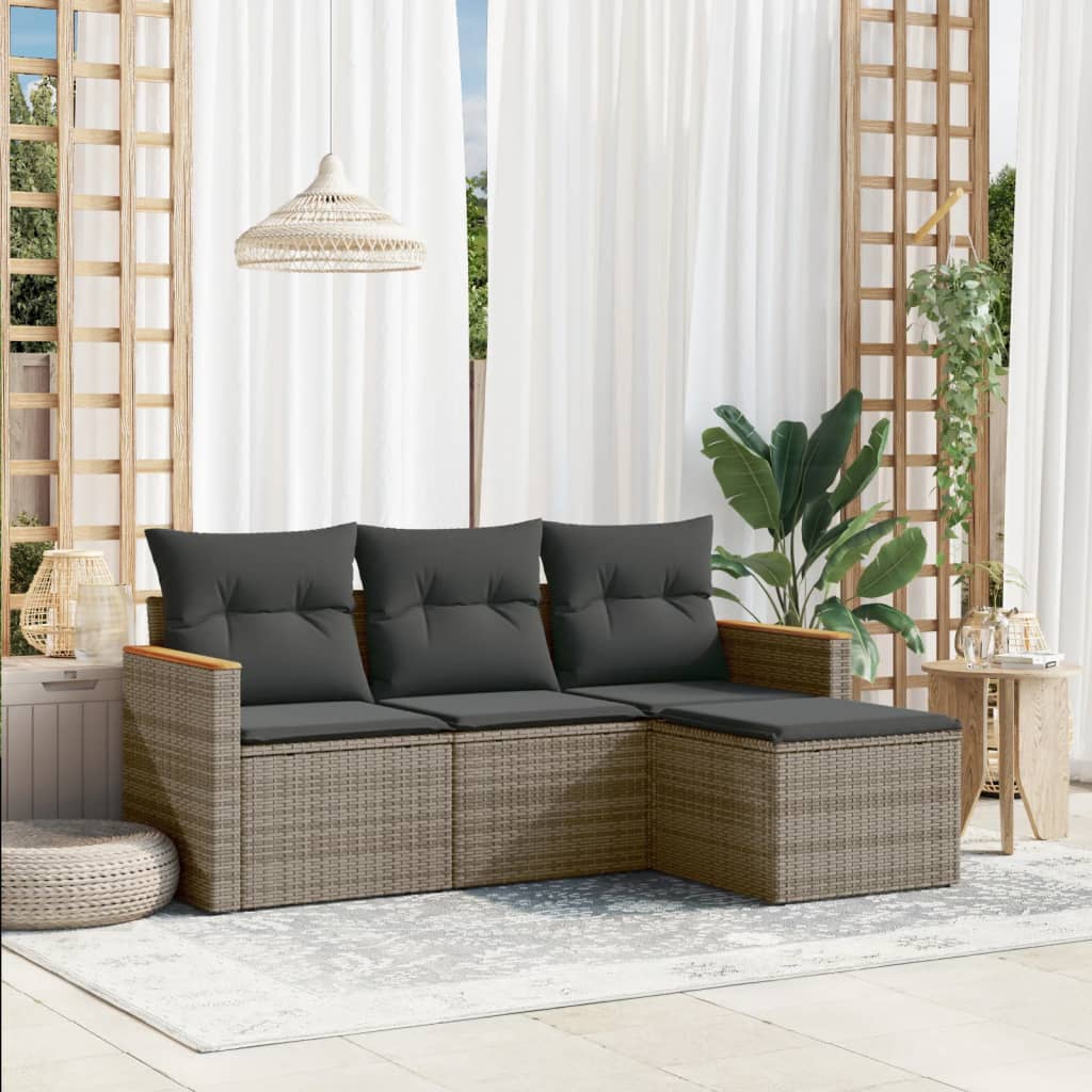 4-delige Loungeset met kussens poly rattan grijs is nu te koop bij PeponiXL, paradijselijk wonen!