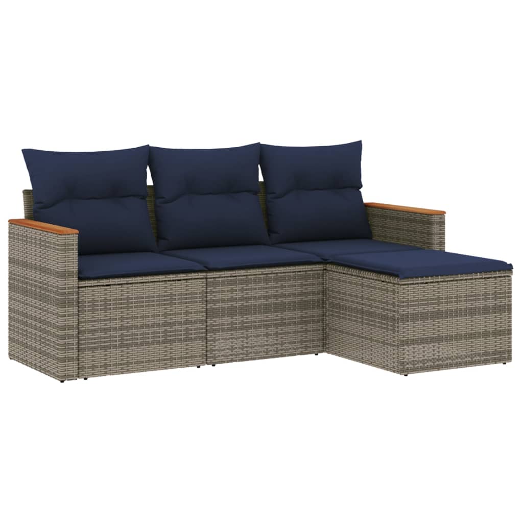 4-delige tuinbankset met kussens, grijs polyrotan is nu te koop bij PeponiXL, paradijselijk wonen!