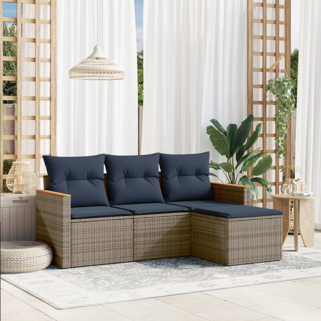 4-delige tuinbankset met kussens, grijs polyrotan is nu te koop bij PeponiXL, paradijselijk wonen!