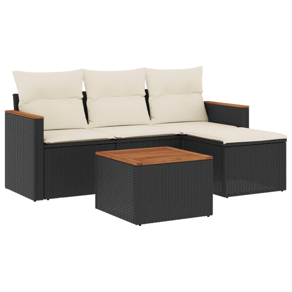 5-delige Loungeset met kussens poly rattan zwart is nu te koop bij PeponiXL, paradijselijk wonen!