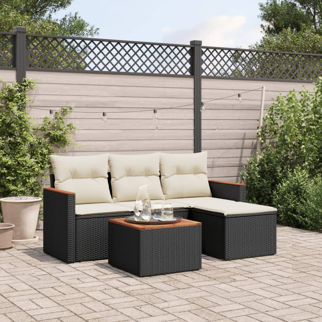 5-delige Loungeset met kussens poly rattan zwart is nu te koop bij PeponiXL, paradijselijk wonen!