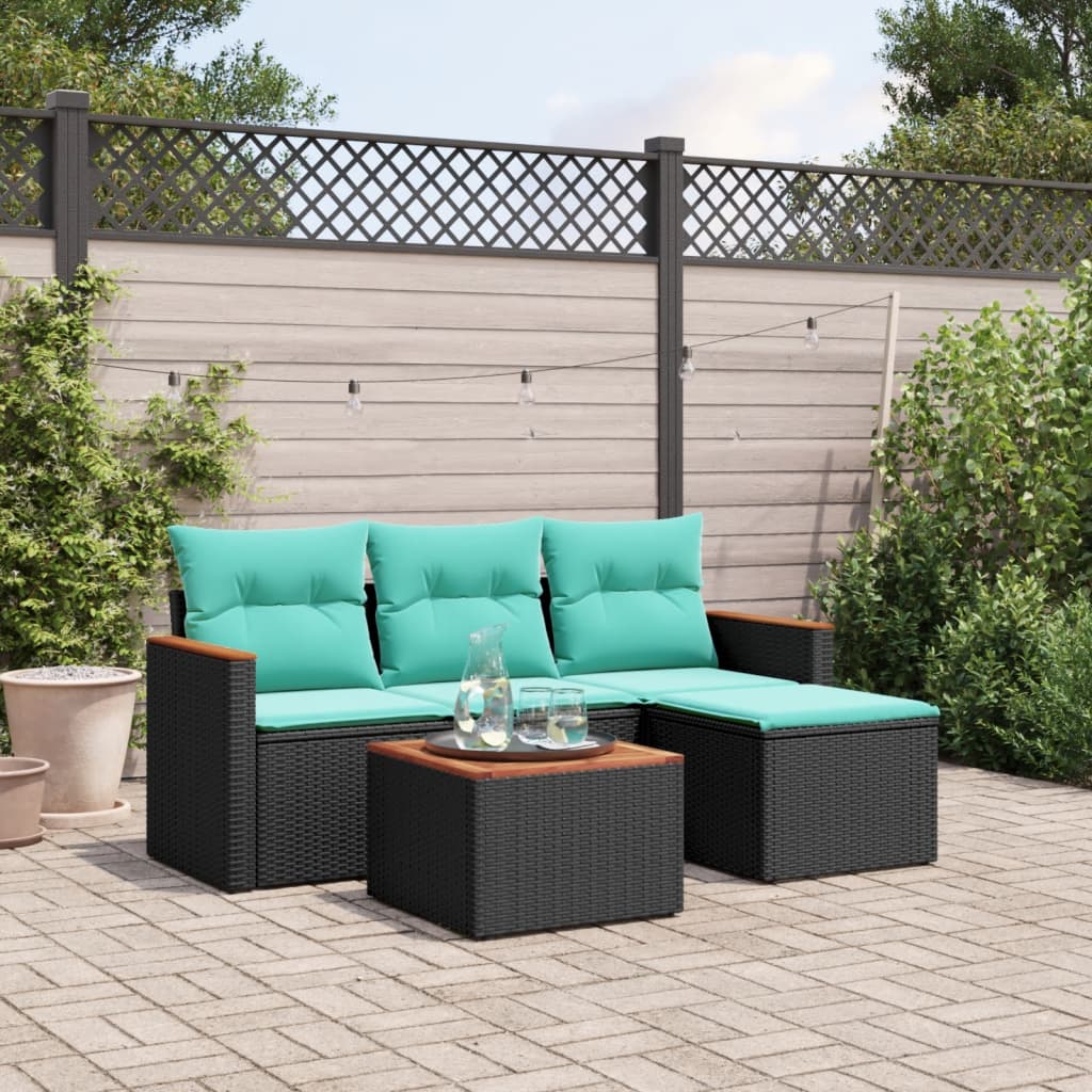 5-delige tuinbankset met kussens van zwart polyrotan is nu te koop bij PeponiXL, paradijselijk wonen!